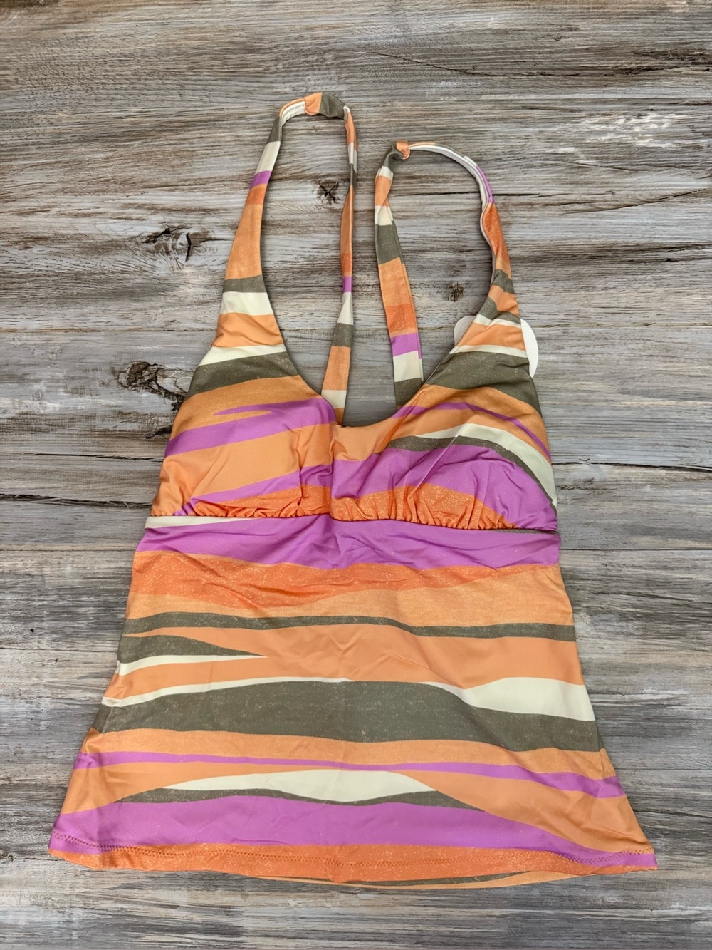prAna Mallorca Waves Tankini Top Size XS Stripe Orange Purple Halter Lined